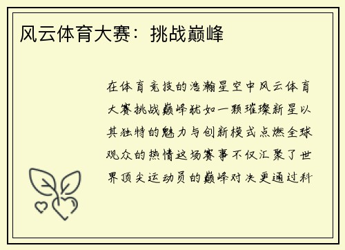 风云体育大赛：挑战巅峰